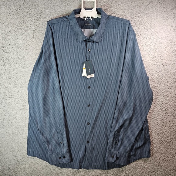 NEW Perry Ellis Performance Shirt Men 4XLT Tall Stretch Button Geometric Blue - Picture 1 of 10